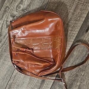 Portifino Genuine Leather Drawstring Bucket Crossbody Bag
